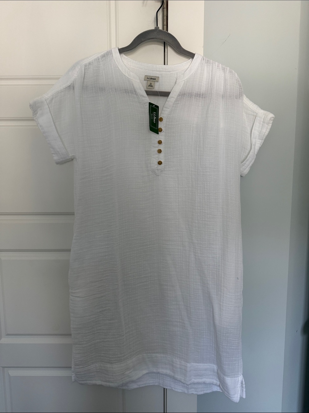 L.L. Bean White Short-Sleeve Gauze Mini Dress - Sz XS (NWT)